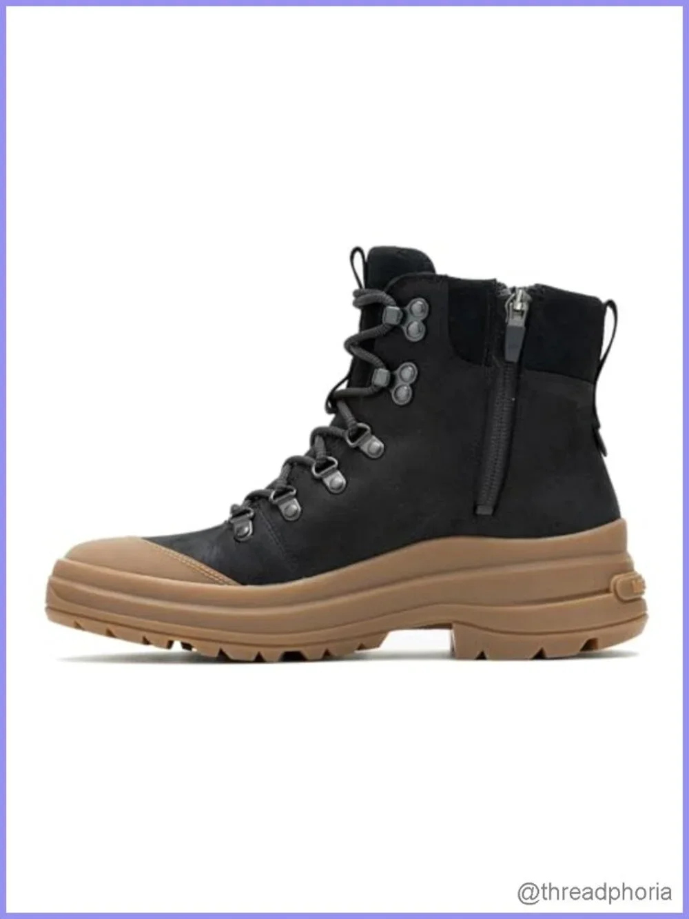 Waterproof Leather Ankle Hiking Boots Lace Zip Round Toe